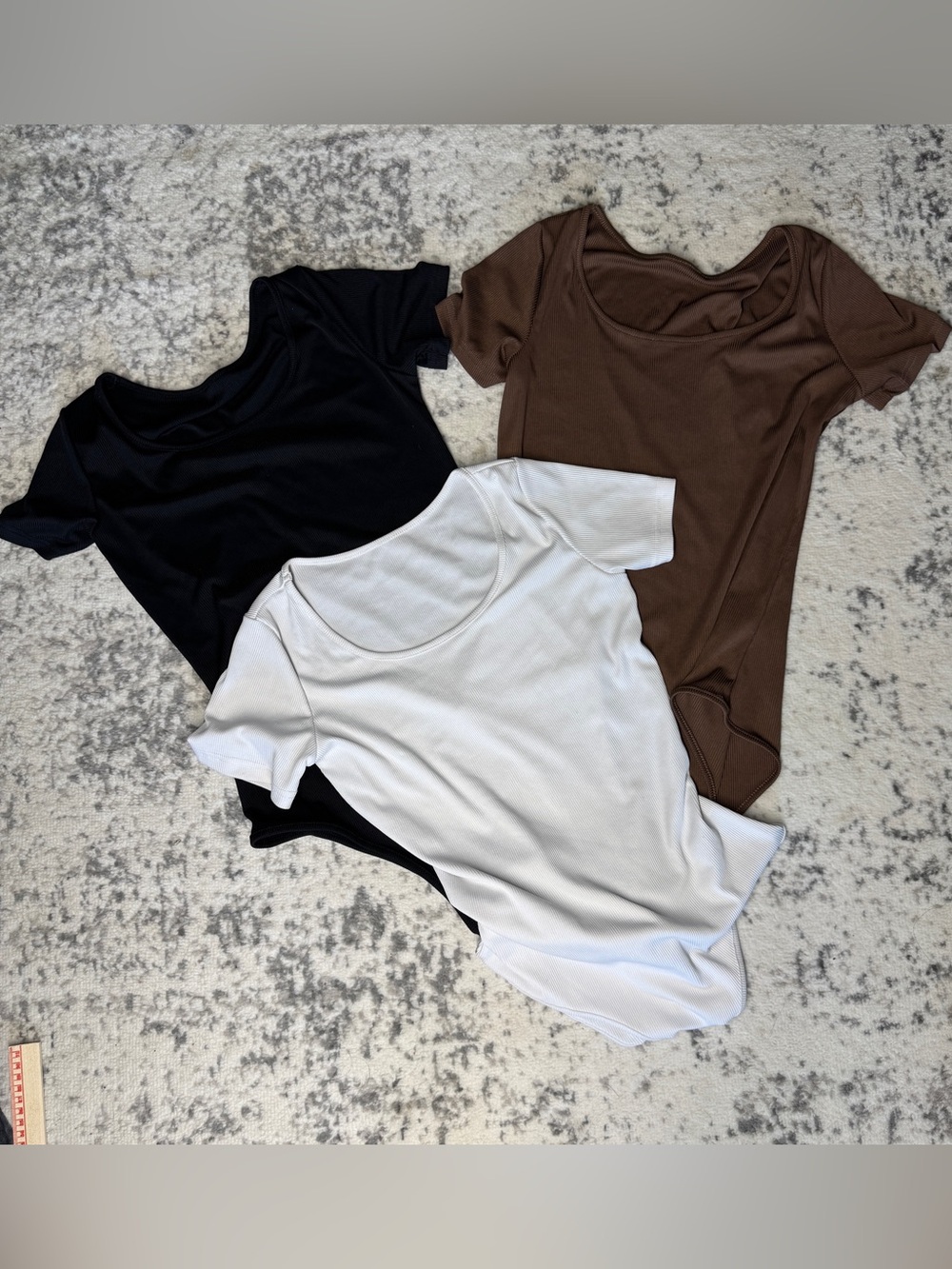3 Piece Ribbed Bodysuit Lot Medium Black White Brown Scoop Neck Stretch Basics